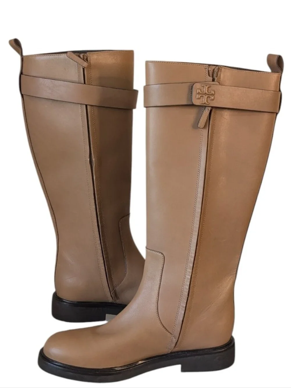TORY BURCH DOUBLE T UTILITY BOOTS 35MM IN ALMOND FLOUR.. Size 9.5